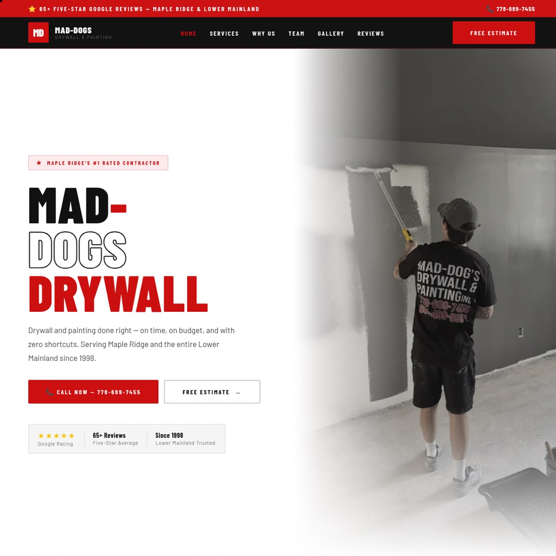Mad-Dogs Drywall and Painting, a contractor website built by Ezeey