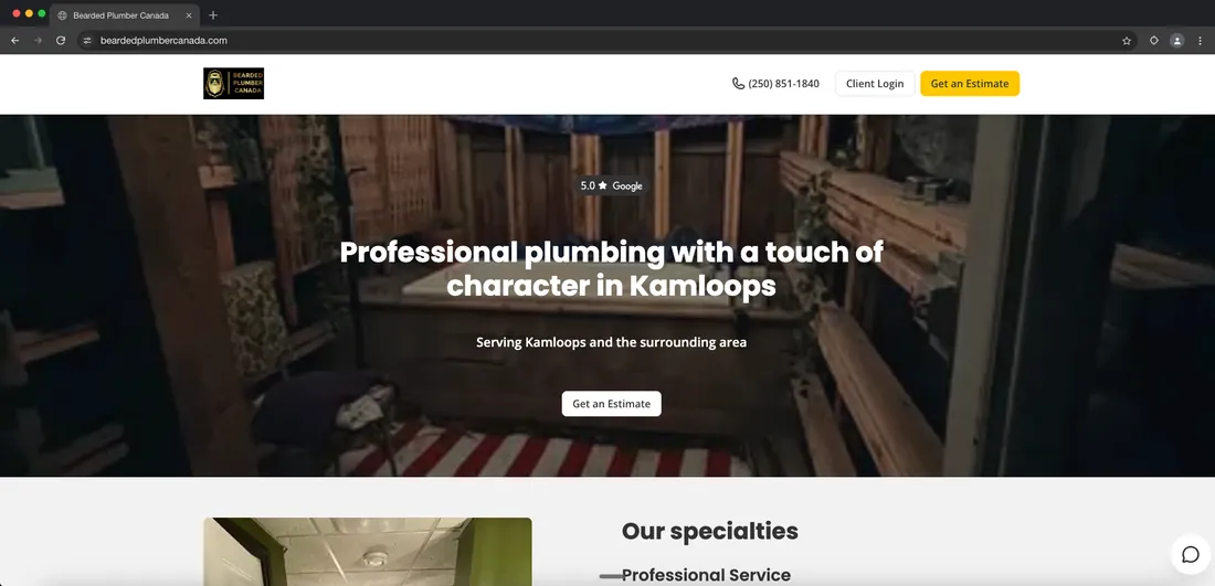 Bearded Plumber Canada website before the Ezeey rebuild