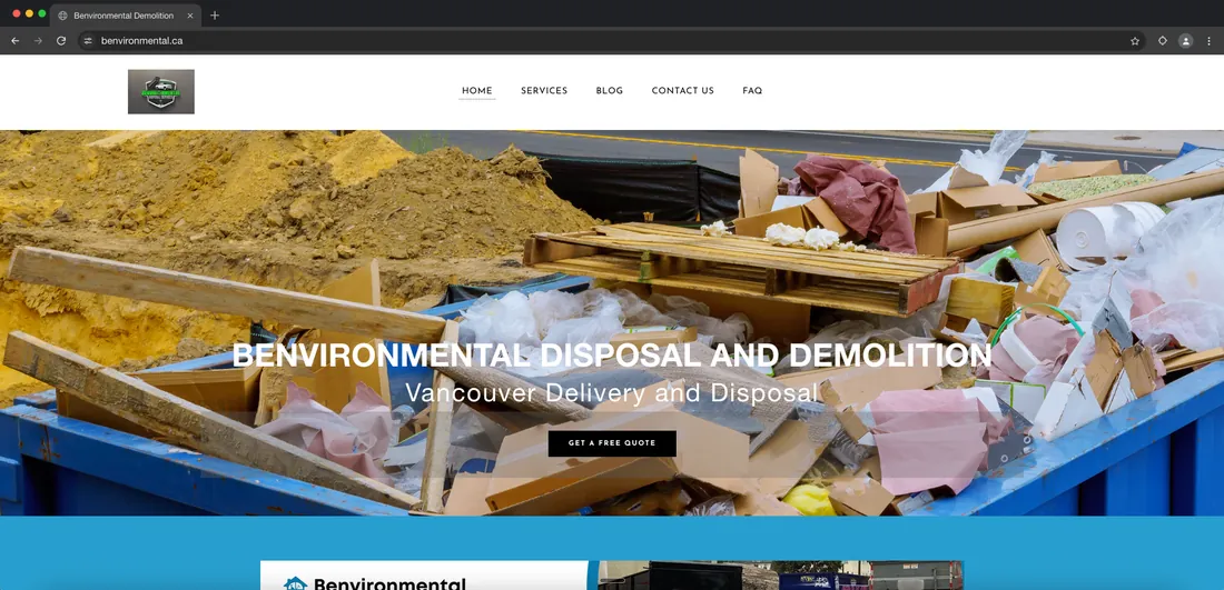 Benvironmental Services website before the Ezeey rebuild