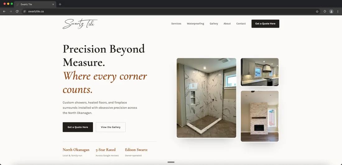 Swartz Tile website after the Ezeey rebuild